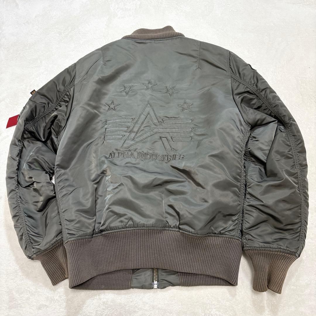 【希少】ALPHA MA-1 フライトジャケット L カーキ 刺繍 ロゴ パッチ