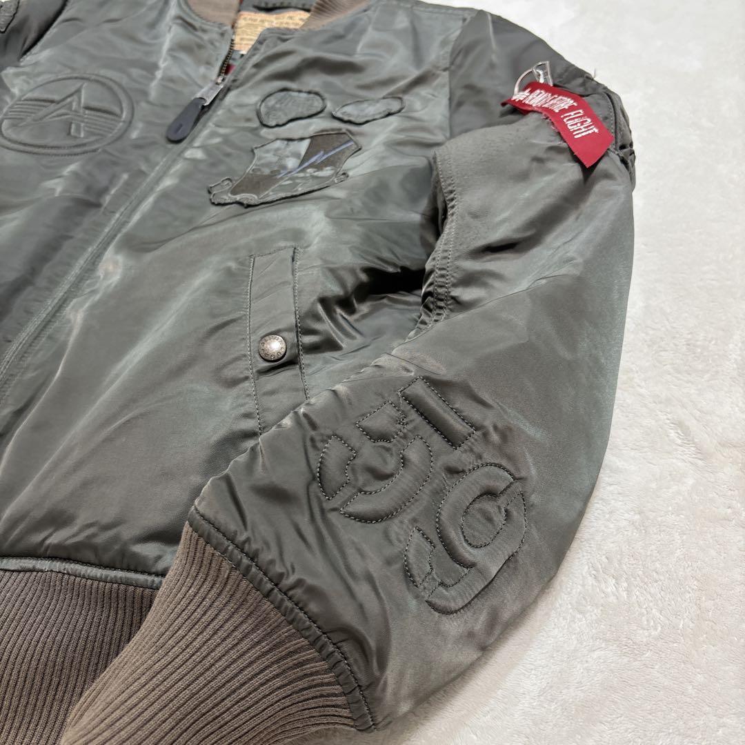 【希少】ALPHA MA-1 フライトジャケット L カーキ 刺繍 ロゴ パッチ