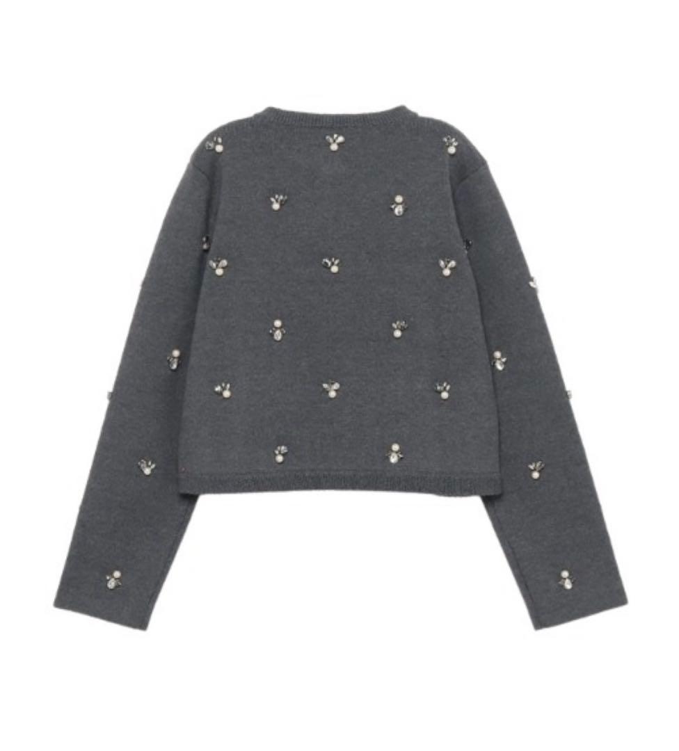 anuans ビジューニットジャケット グレー