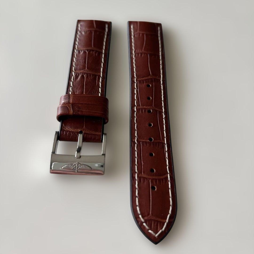 ○*様 ブラウンクロコダイル風 メンズレザーベルトブライトリング純正尾錠　ラグ幅