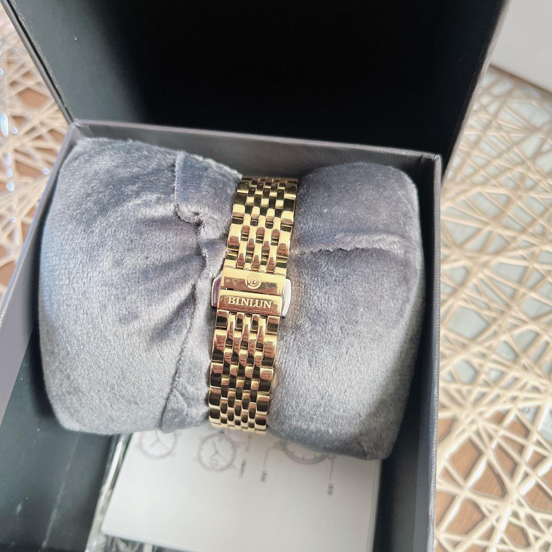 BINLUN 自動巻き時計 ゴールド レディースでもメンズでも 箱付き