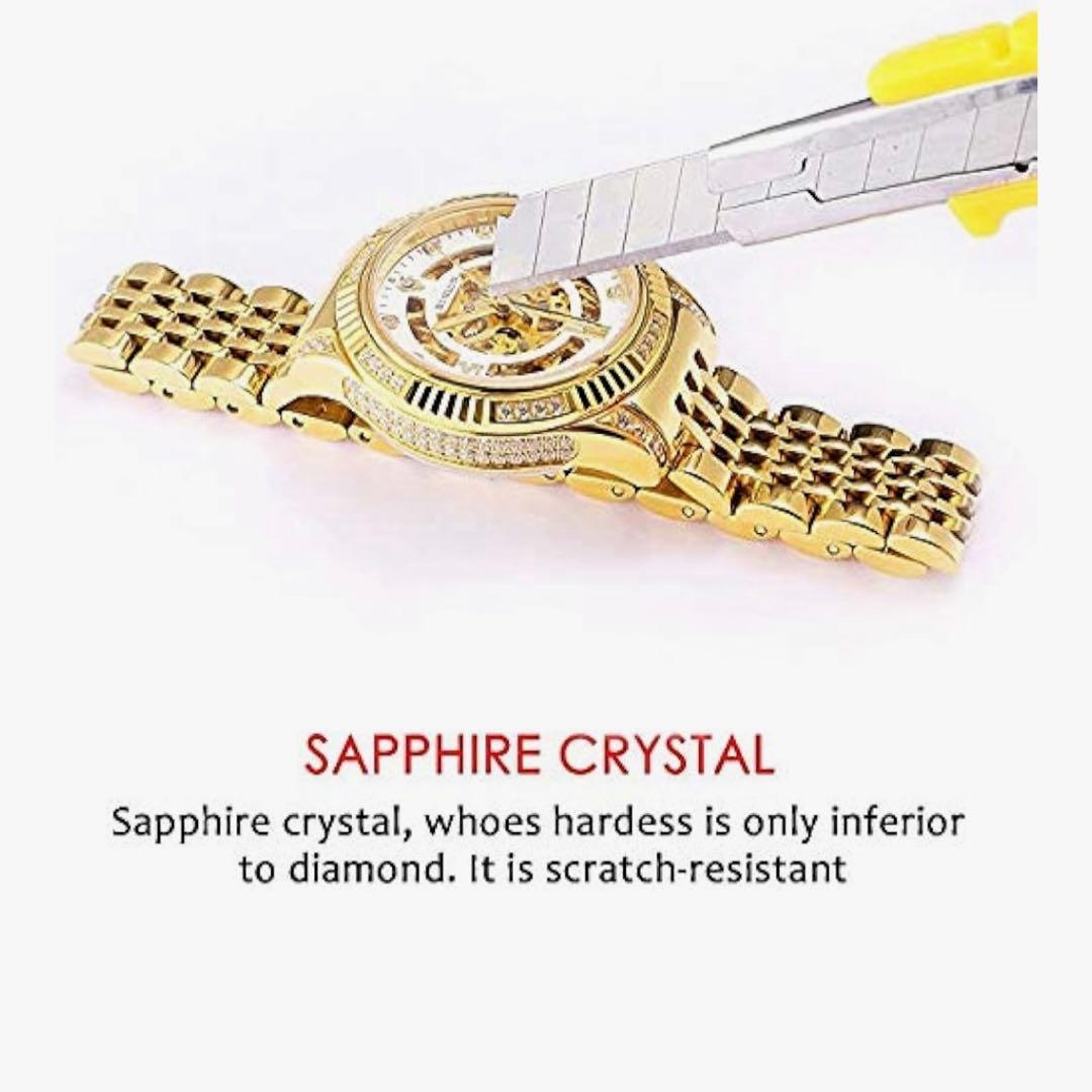 BINLUN 自動巻き時計 ゴールド レディースでもメンズでも 箱付き