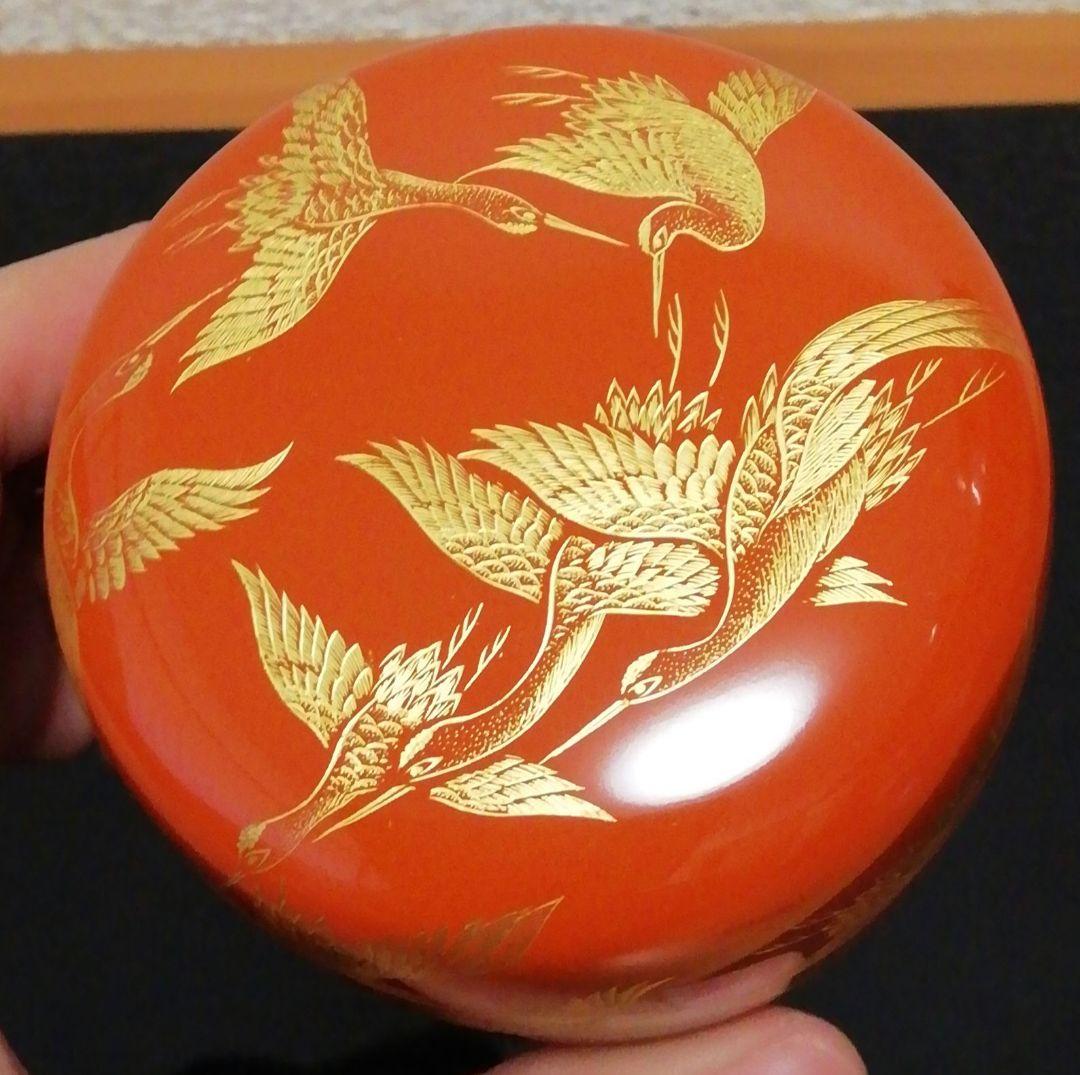 秀治作　沈金　鶴　棗　共箱　共布　茶道具