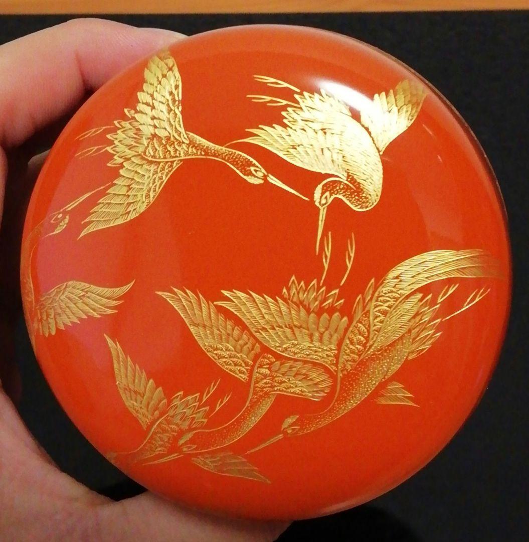 秀治作　沈金　鶴　棗　共箱　共布　茶道具