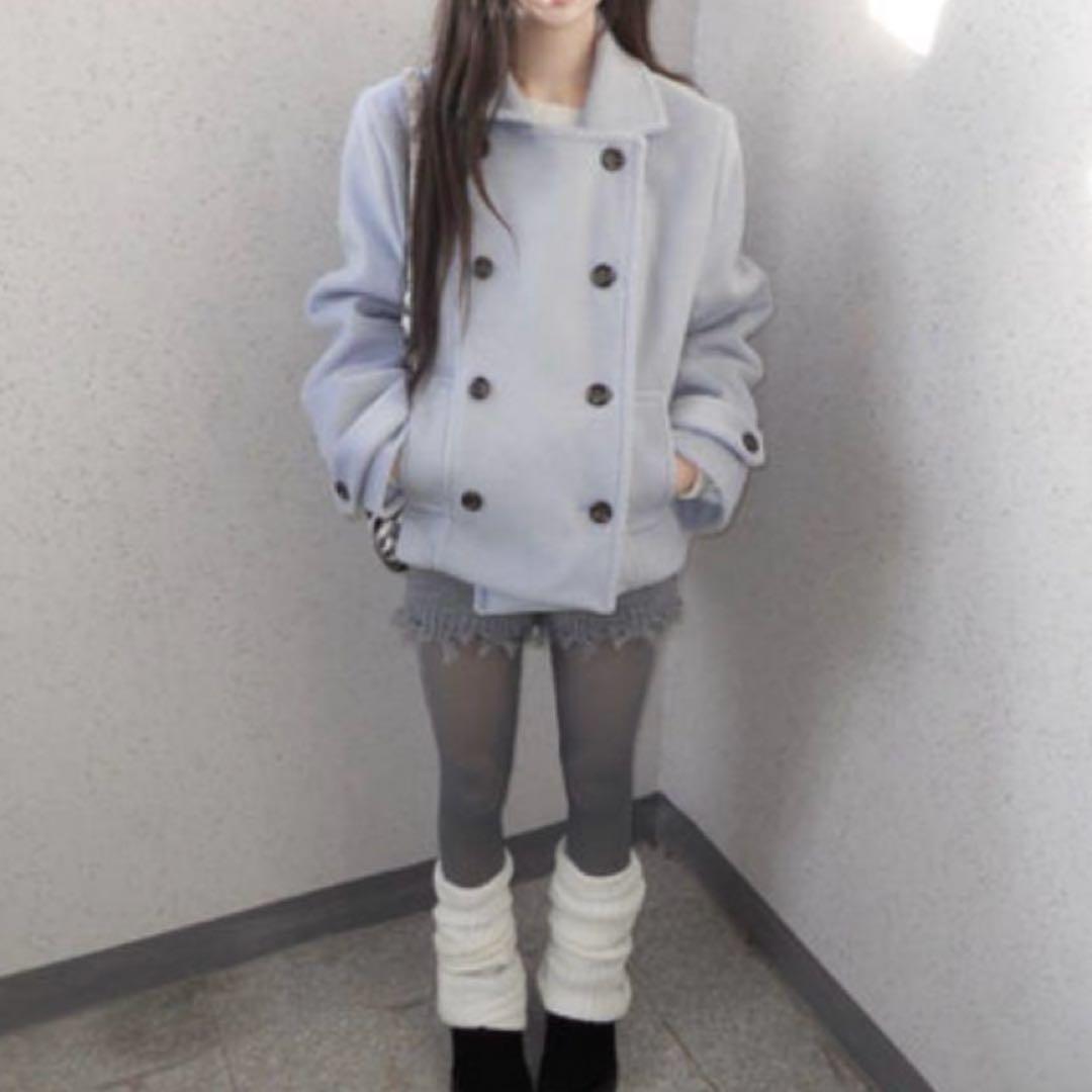 韓国 ZELENA ノアダブルショートコート sora 水色　ウィッシュコア