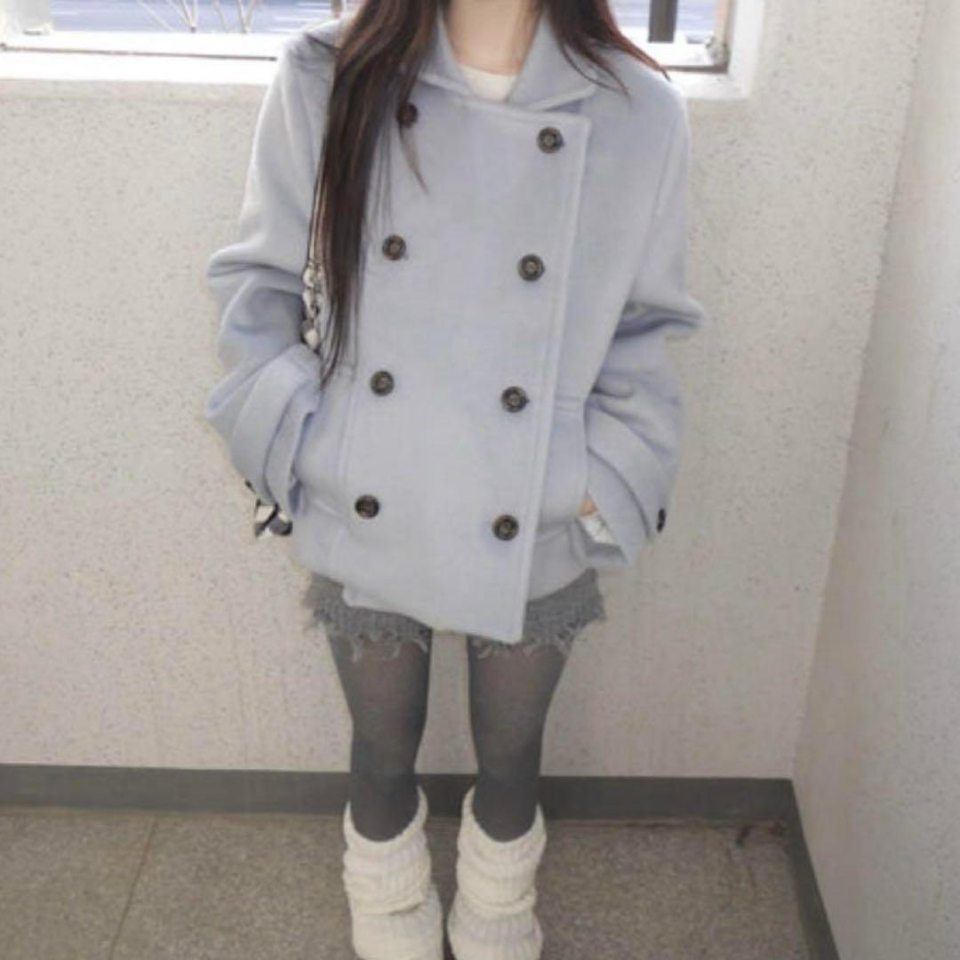 韓国 ZELENA ノアダブルショートコート sora 水色　ウィッシュコア