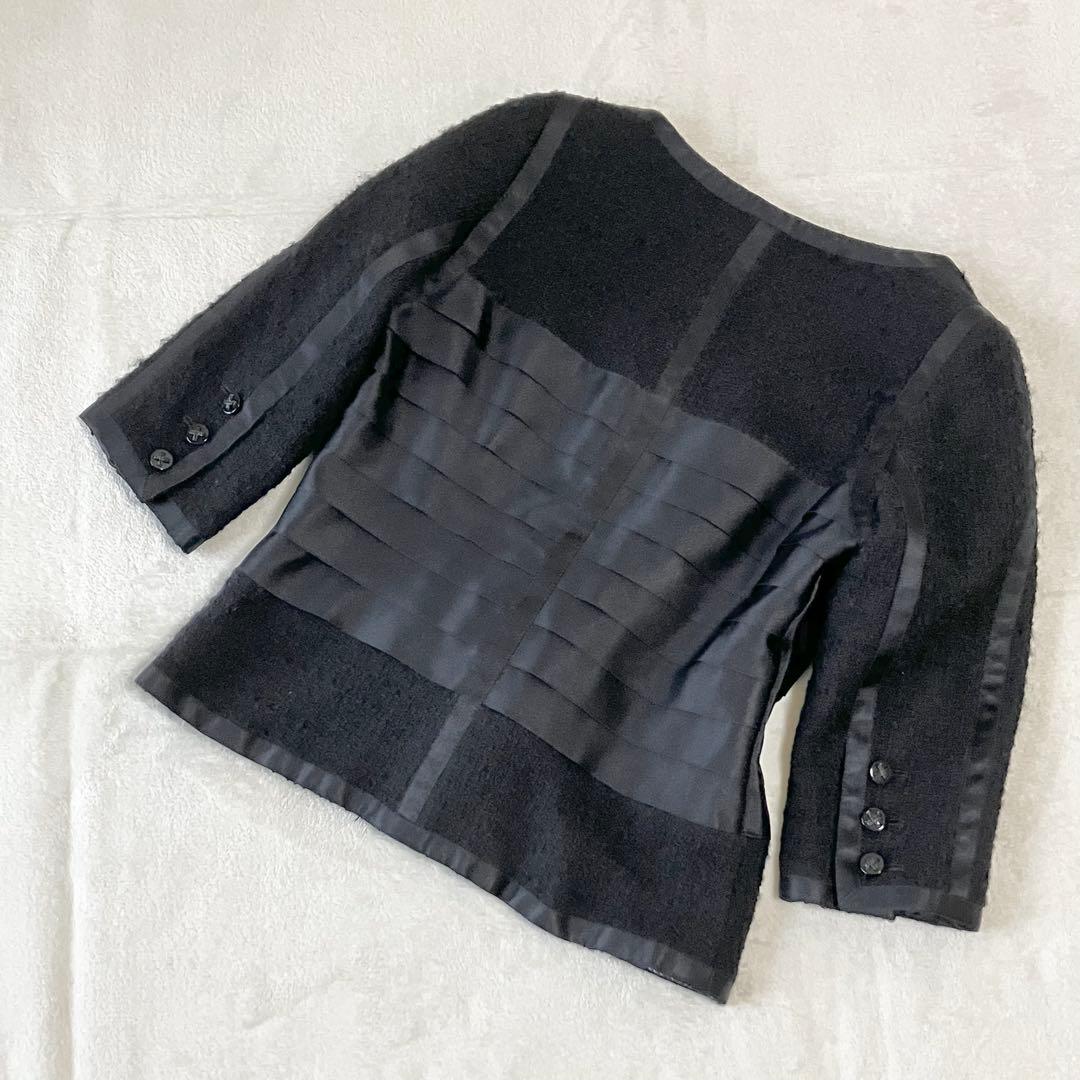 ★美品★シャネル　ツイードジャケット　42 シルク　リボン　ノーカラー 06A
