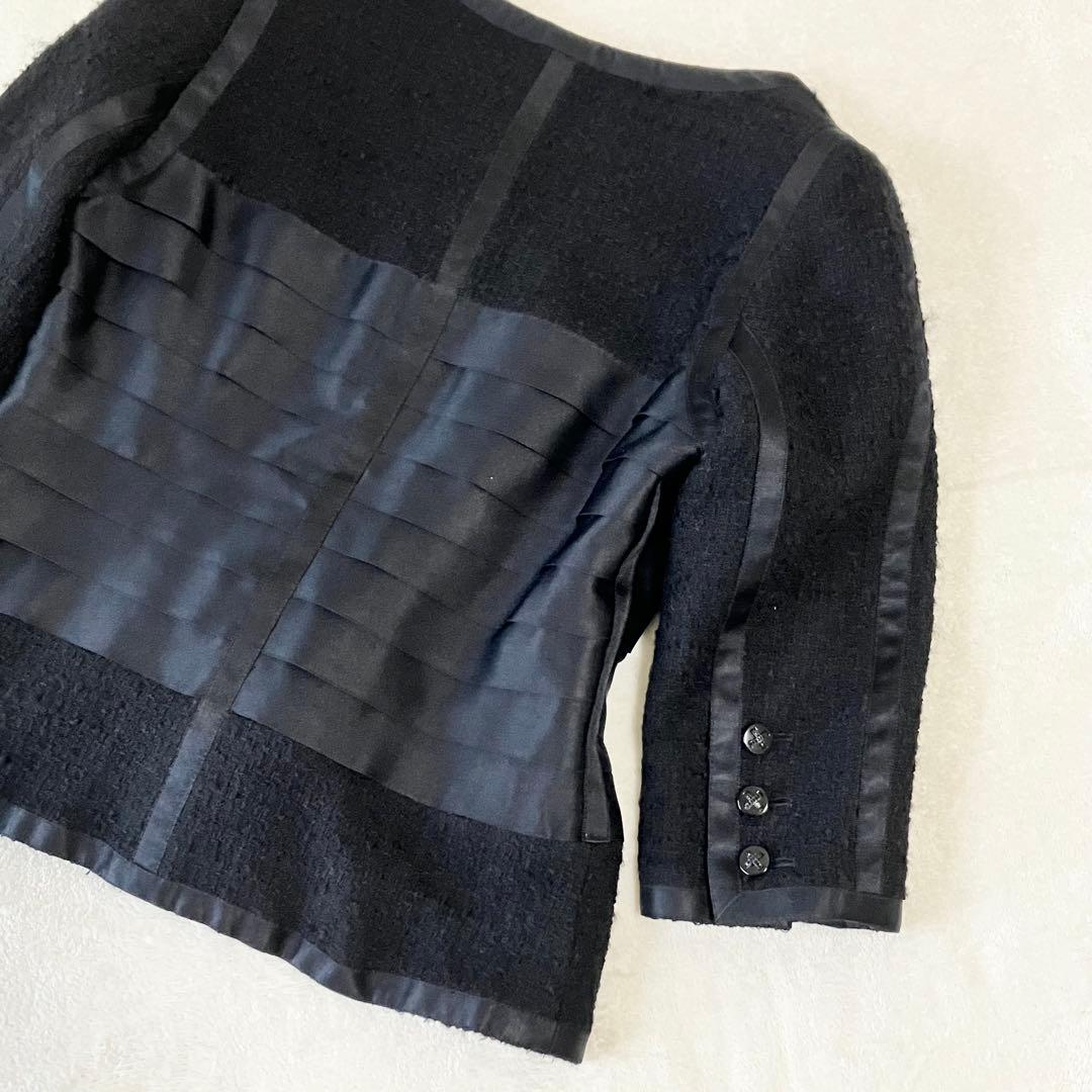★美品★シャネル　ツイードジャケット　42 シルク　リボン　ノーカラー 06A