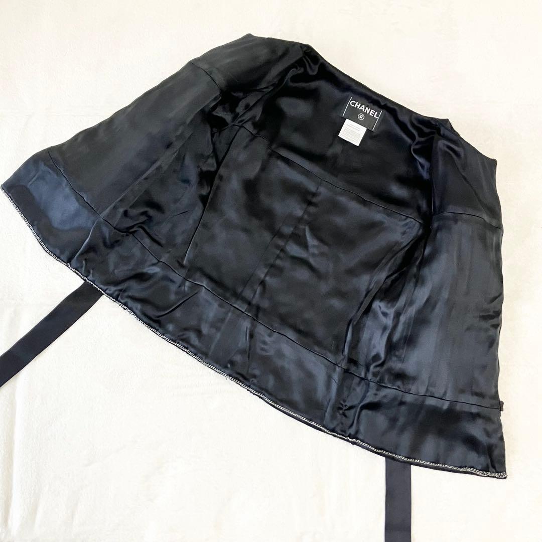 ★美品★シャネル　ツイードジャケット　42 シルク　リボン　ノーカラー 06A