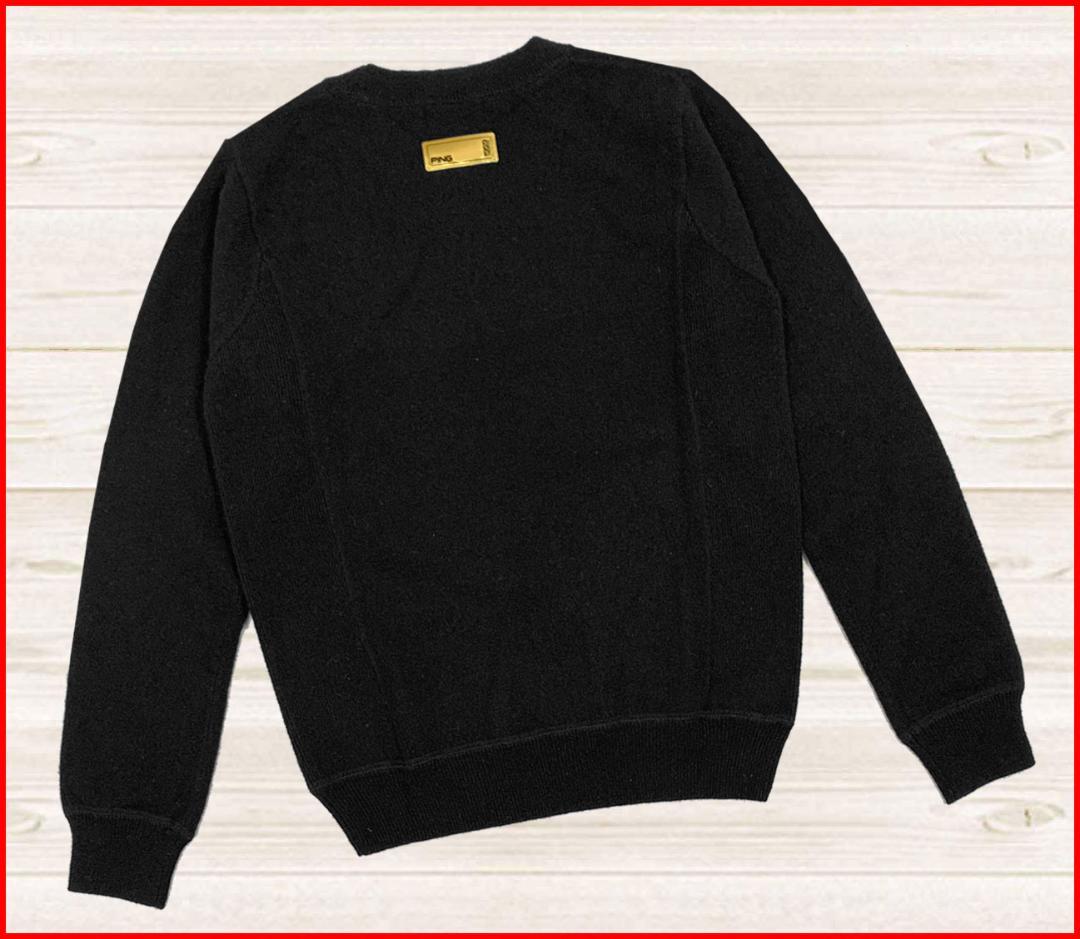 【新品】ピンゴルフニットGOLDラインジャカードカシミヤセータークルーネック黒S