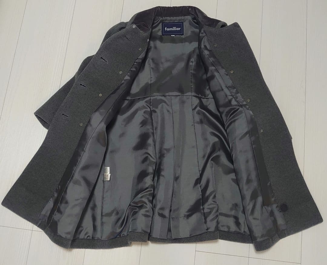 【美品】familiar ファミリア コート 120 グレー お受験 フォーマル