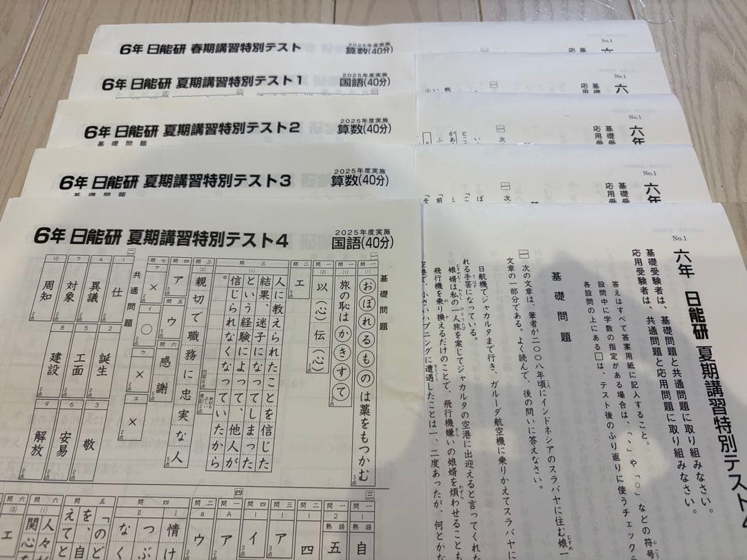日能研6年生2025年度学習力テスト（後期は難関）春期夏期講習テストのフルセット