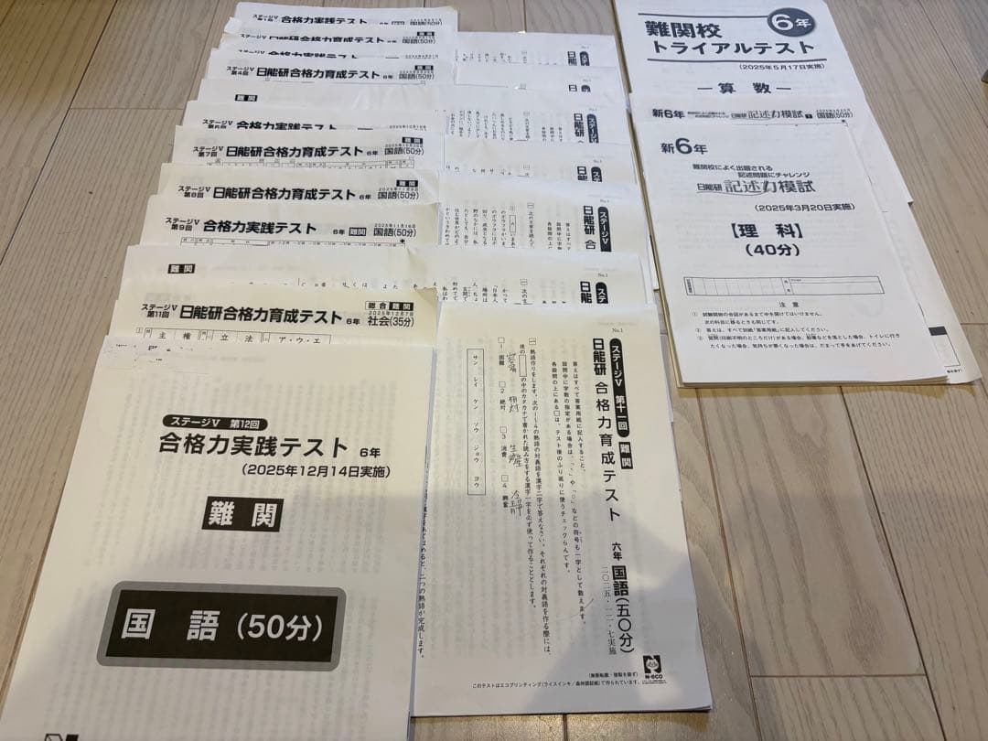 日能研6年生2025年度学習力テスト（後期は難関）春期夏期講習テストのフルセット