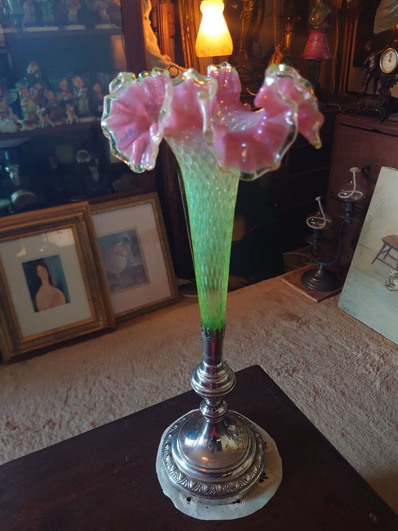 「売約済」フランス1890s'ヴィクトリアンクランベリー ヴァセリンSP花器