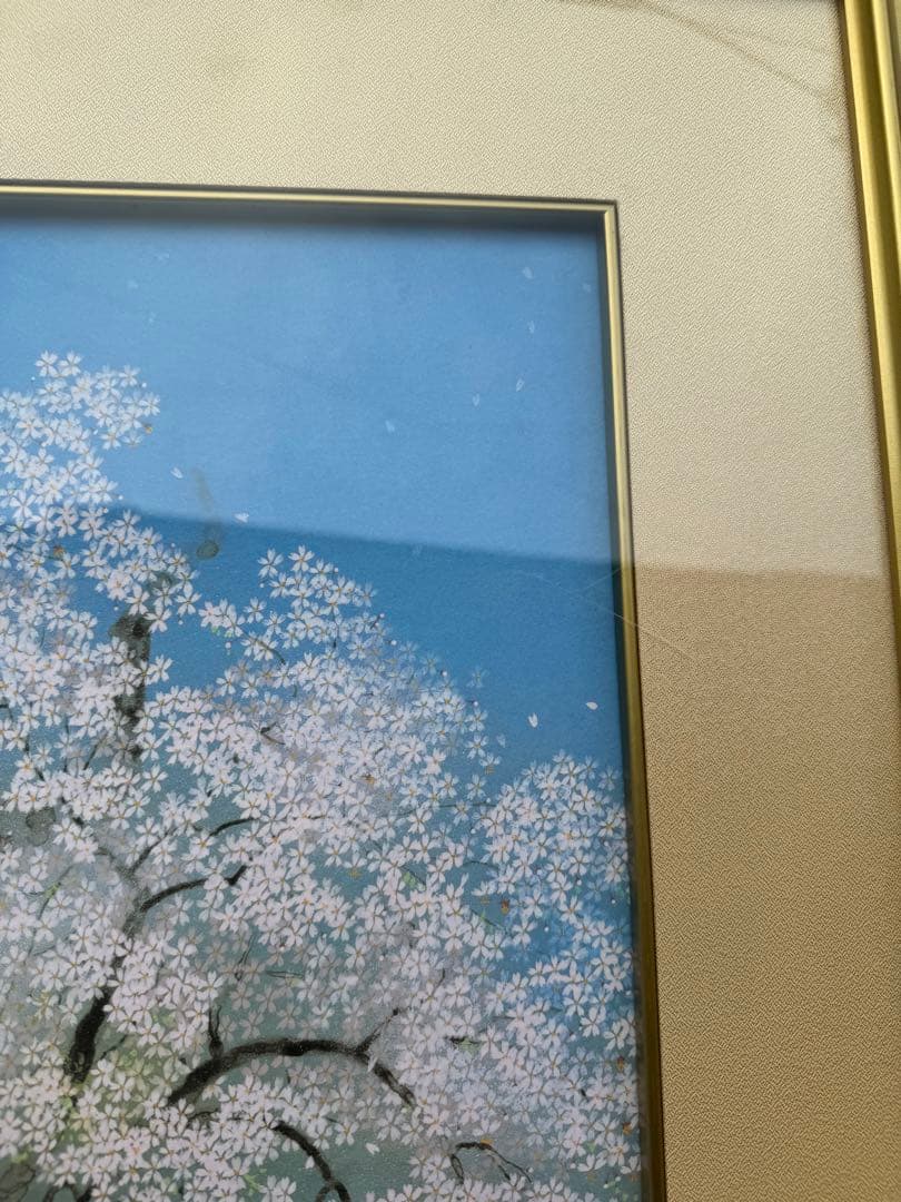 中島千波 千歳桜 落款あり 岩絵具方式複製画 限定 757/1000 額装