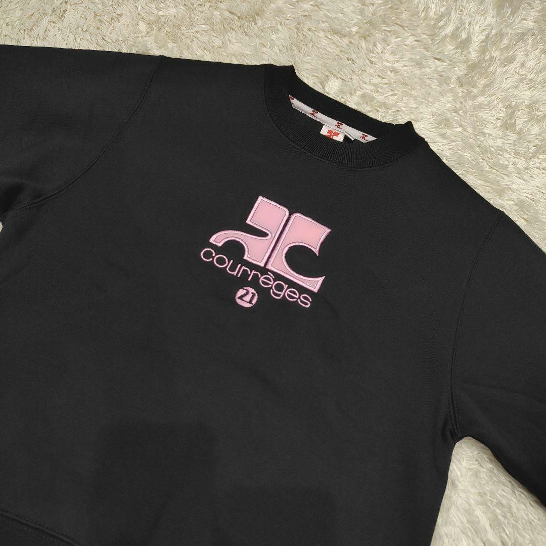 Courreges トレーナー スウェット ロゴ エナメル 黒 ピンク M