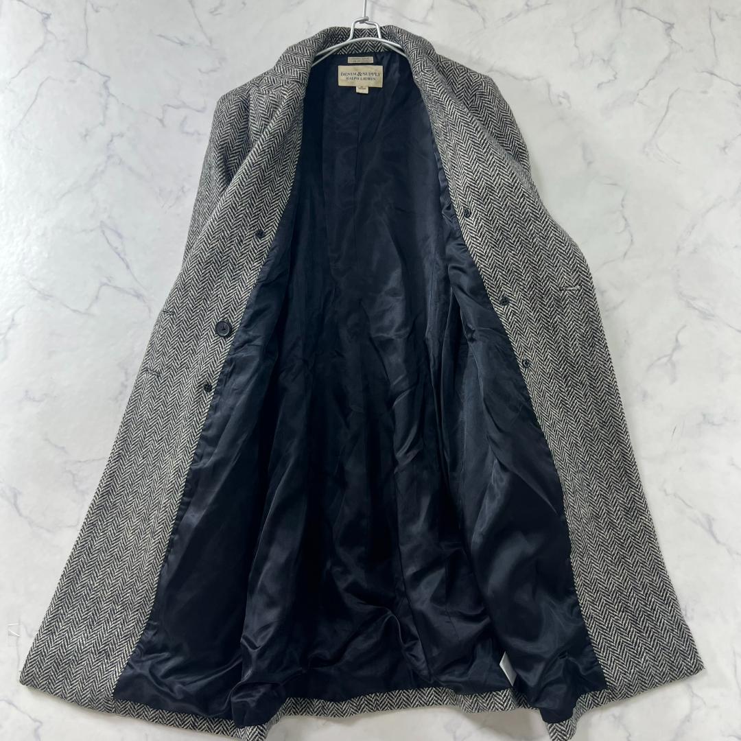 美品 ラルフローレン ヘリンボーンツイード ダブルチェスターコート B1502