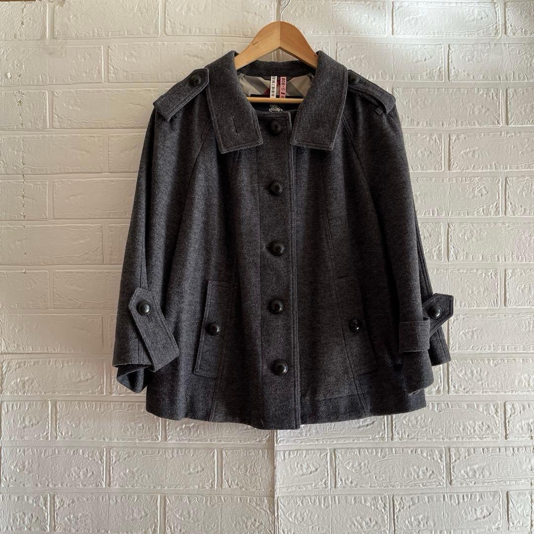 【美品】《BURBERRY LONDON》ポンチョ風 ウール ショート コート