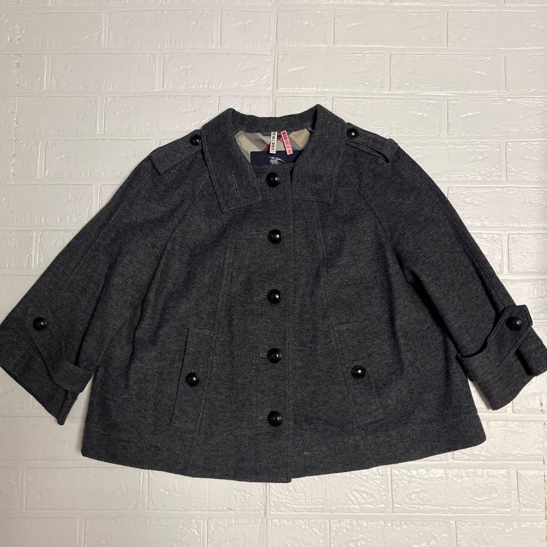 【美品】《BURBERRY LONDON》ポンチョ風 ウール ショート コート