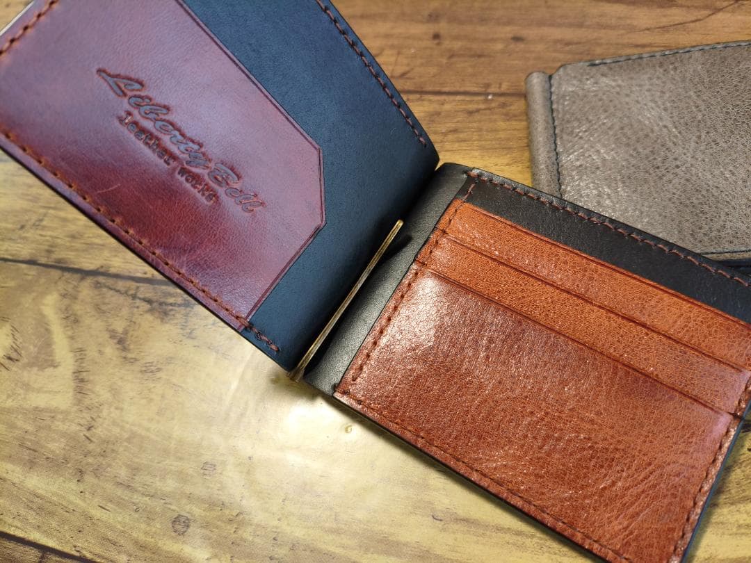 【姫路レザーシュリンク】シンプルマネークリップ【プルアップレザー】