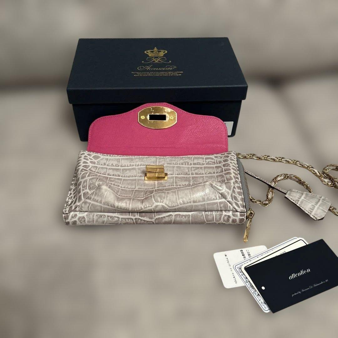 極美品　ADMJウォレットショルダーバッグ　クロコ型押し