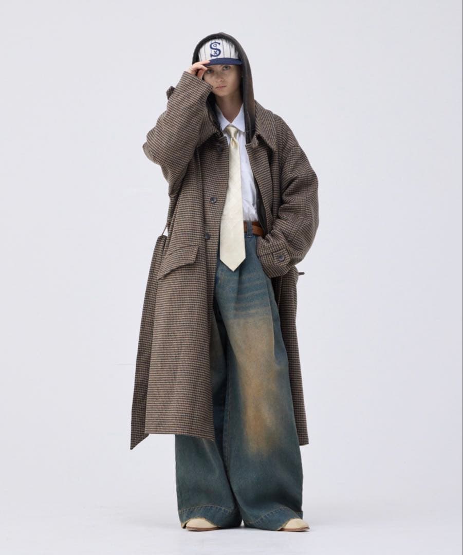 【soerte】ヘビーメルトンチェックシャギーコート チェック　サイズ1