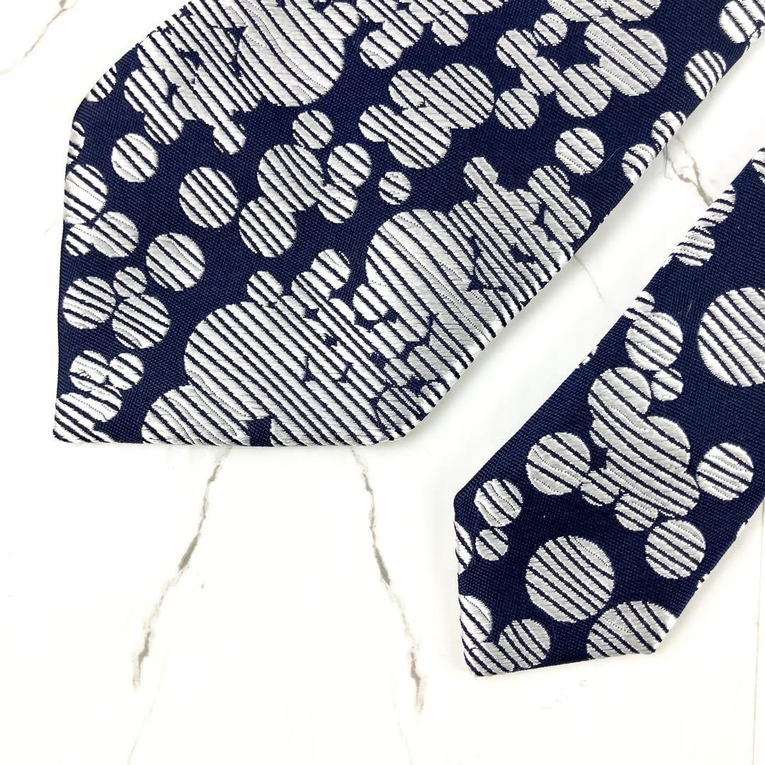 極美品　コムデギャルソン　ネクタイ　水玉　ドット　ジャガード　ネイビー　シルバー