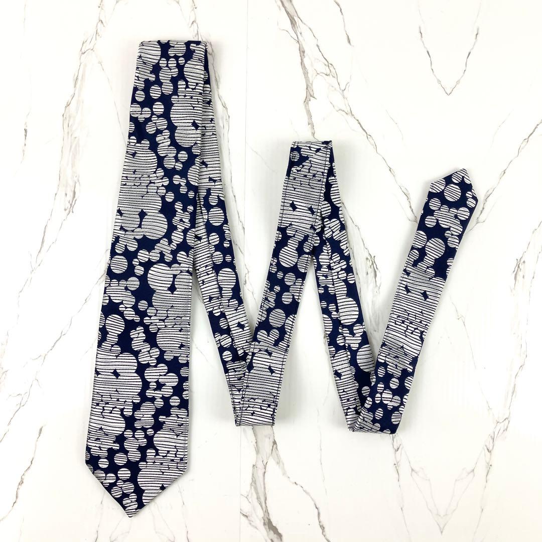 極美品　コムデギャルソン　ネクタイ　水玉　ドット　ジャガード　ネイビー　シルバー