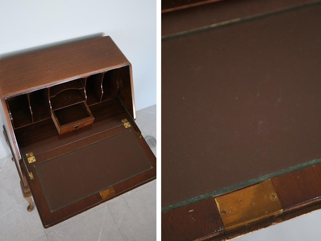 英国アンティーク猫脚ライティングビューロー/木製机/収納式デスク(89-310)