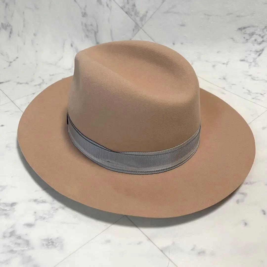 美品✨メゾンミッシェル フェルトハット Mロゴプレート リボン キャメル