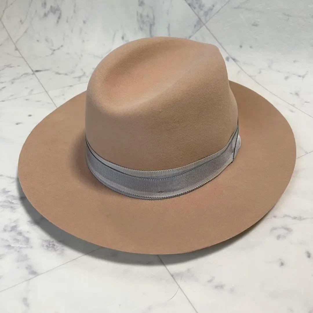 美品✨メゾンミッシェル フェルトハット Mロゴプレート リボン キャメル