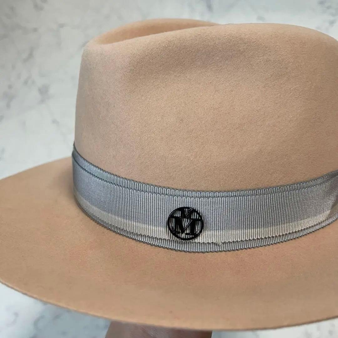 美品✨メゾンミッシェル フェルトハット Mロゴプレート リボン キャメル