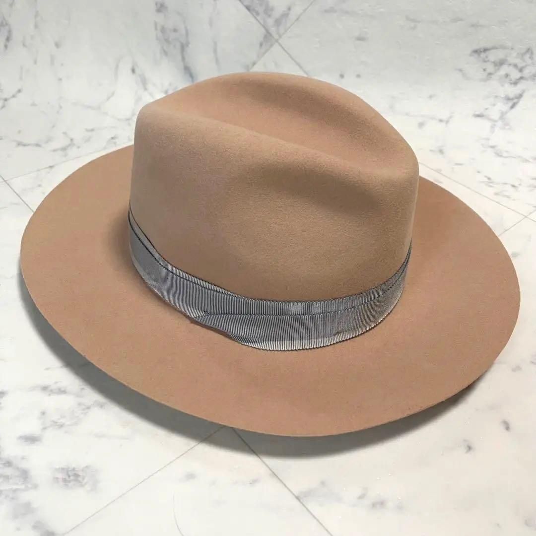 美品✨メゾンミッシェル フェルトハット Mロゴプレート リボン キャメル
