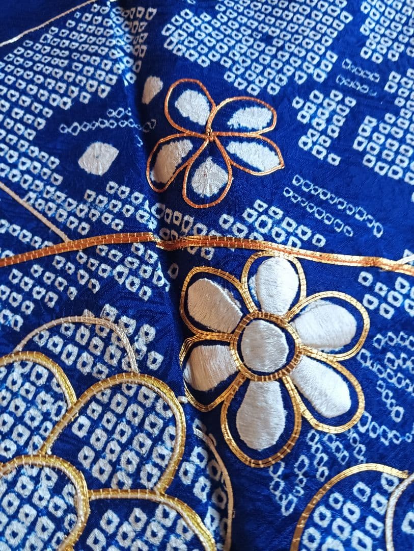 レトロモダン トールサイズ　振袖フルセット　絞り　青　丈166 裄69　美品