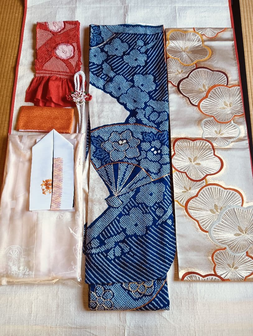 レトロモダン トールサイズ　振袖フルセット　絞り　青　丈166 裄69　美品