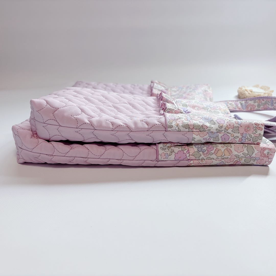 akkuaku様　ベッツィ　ハート　キルト　レッスンバッグ　ヌビ　キルト体操着袋