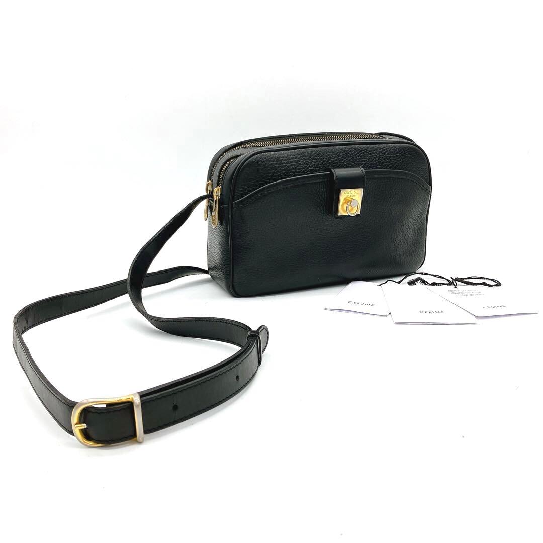 希少【CELINE】ショルダーバッグ　ダブルファスナー　ゴールド金具　ブラック