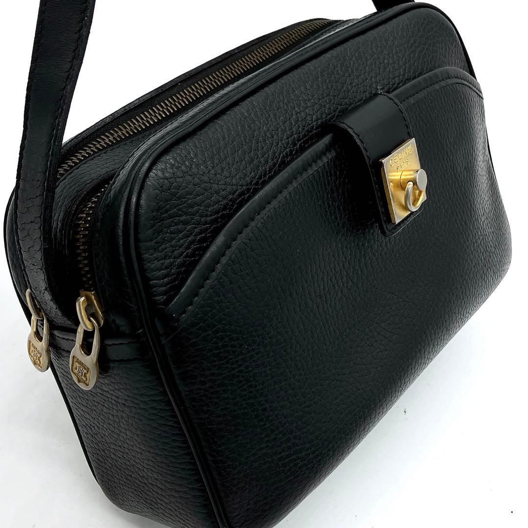 希少【CELINE】ショルダーバッグ　ダブルファスナー　ゴールド金具　ブラック