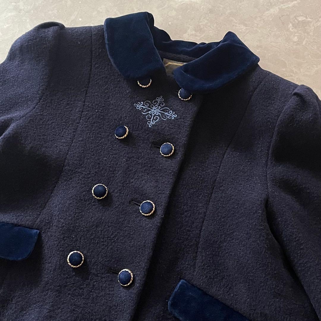 極美品☆ファミリア Aライン ウールコート 110 濃紺 金ボタン ベルベット