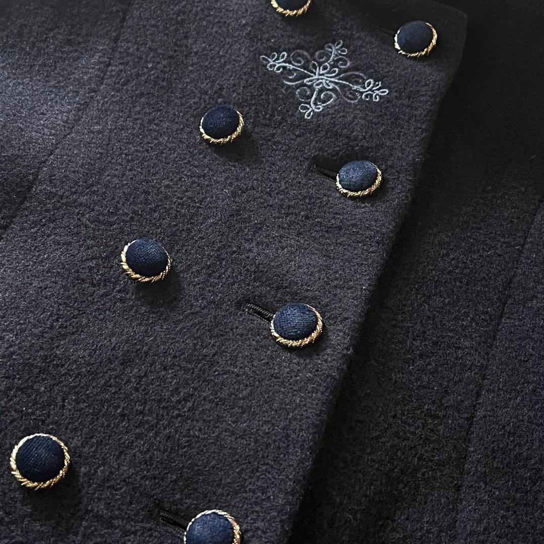 極美品☆ファミリア Aライン ウールコート 110 濃紺 金ボタン ベルベット