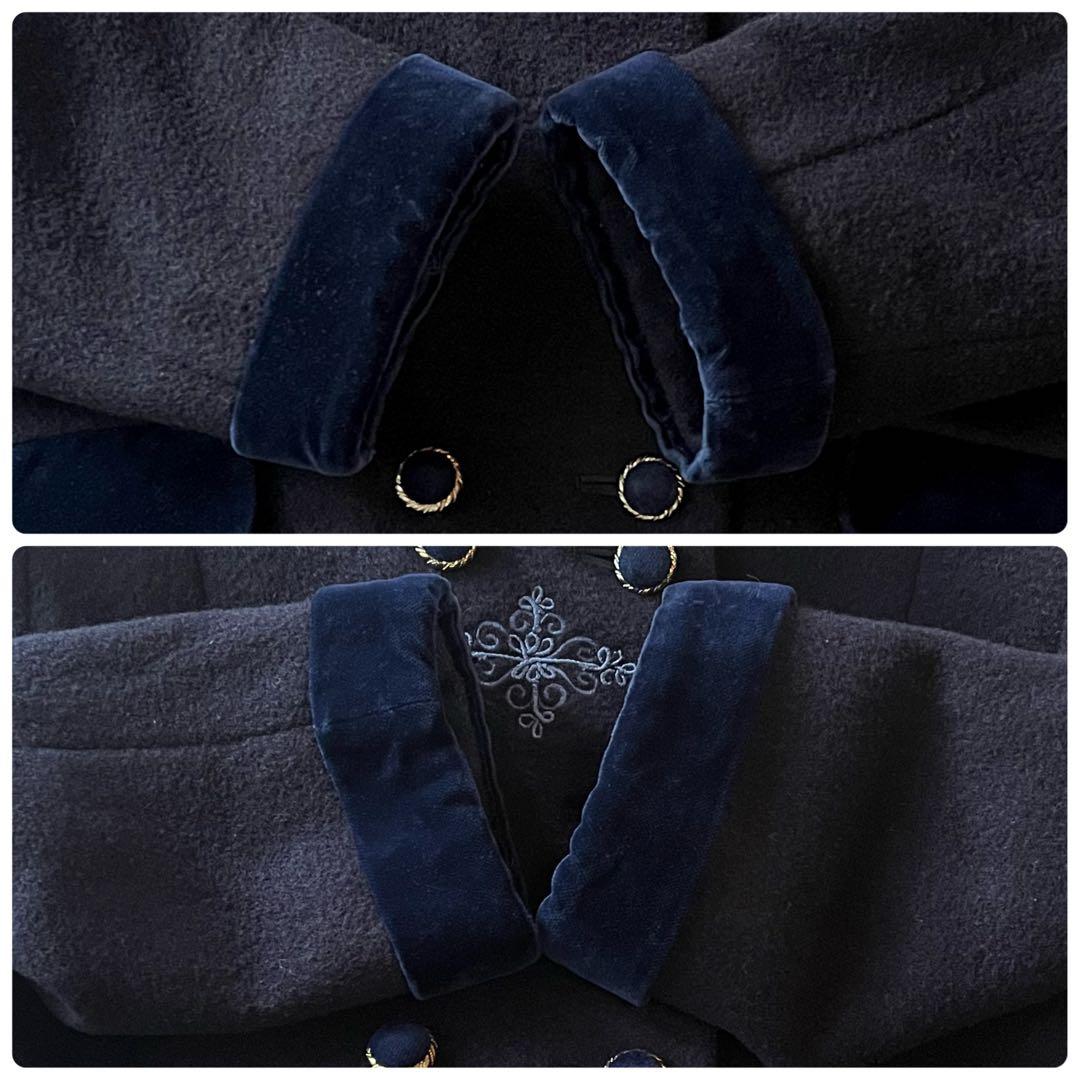 極美品☆ファミリア Aライン ウールコート 110 濃紺 金ボタン ベルベット