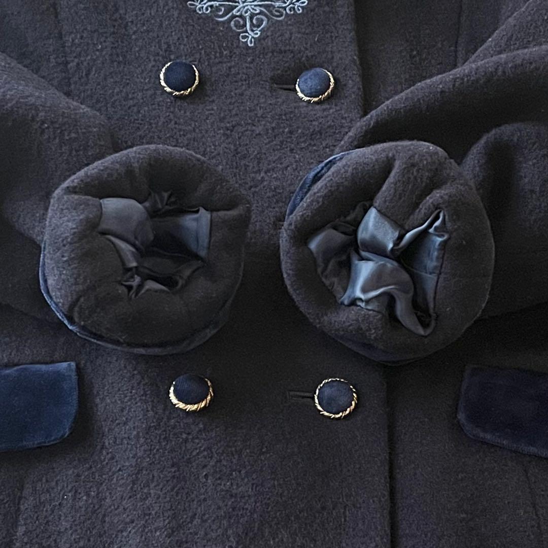 極美品☆ファミリア Aライン ウールコート 110 濃紺 金ボタン ベルベット