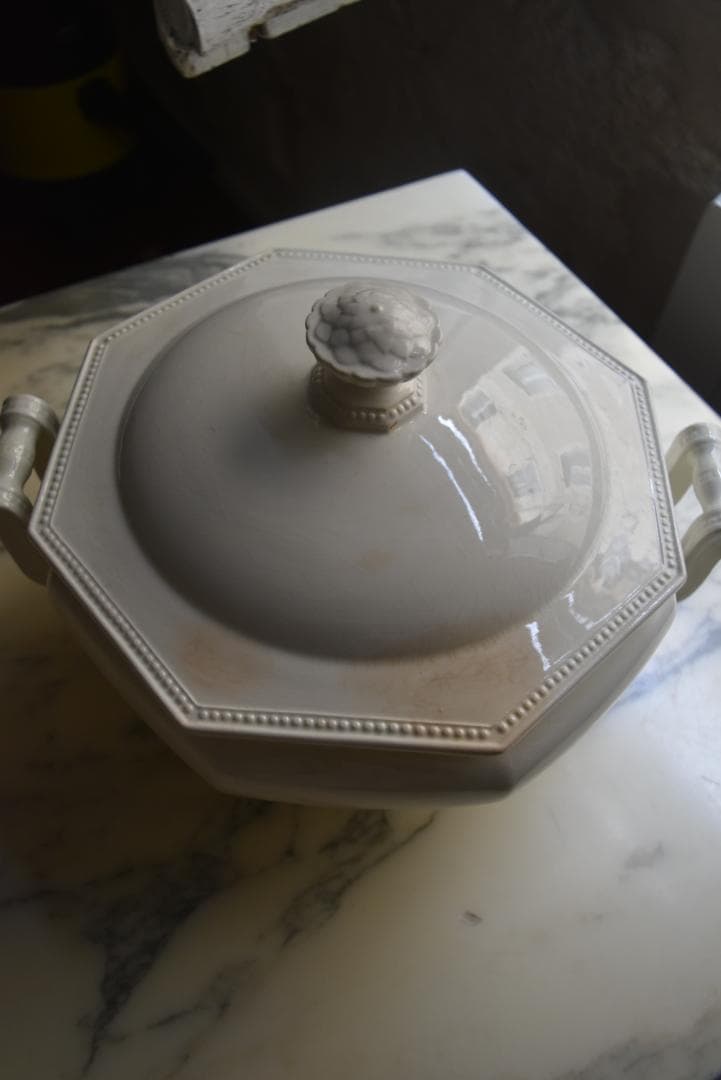 訳有　クレイユモントロー　オクトゴナル　スーピエ　印有　フランスアンティーク金継