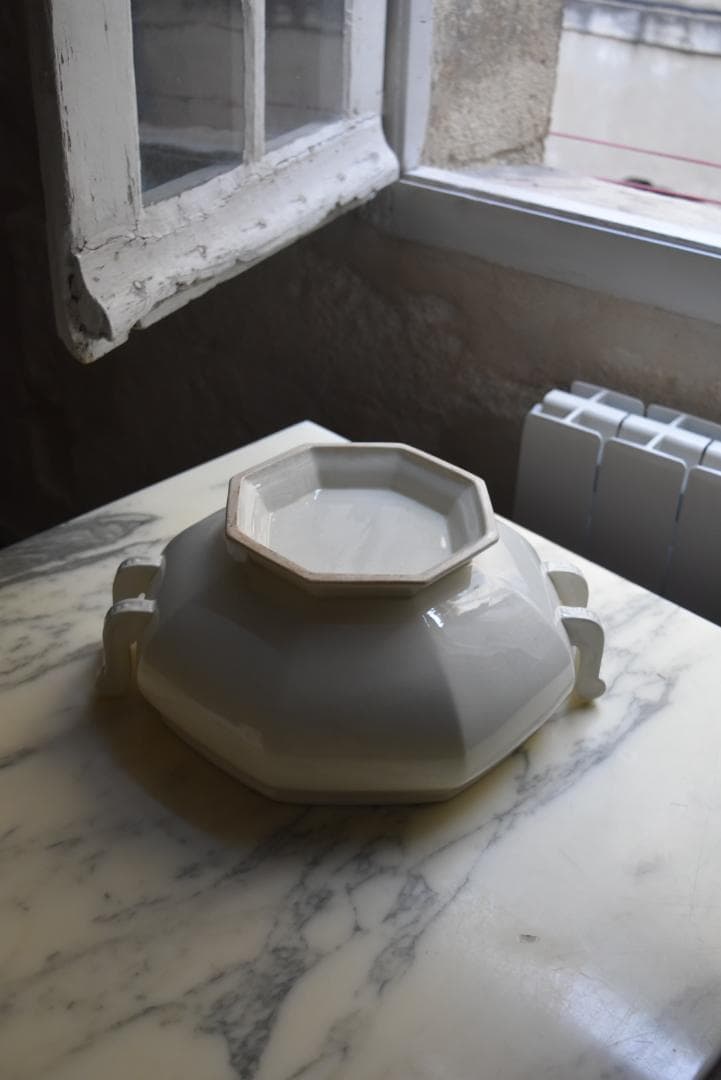 訳有　クレイユモントロー　オクトゴナル　スーピエ　印有　フランスアンティーク金継