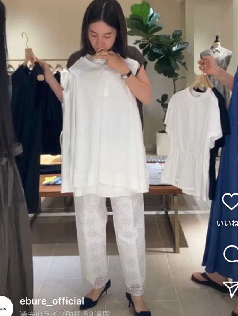 ロッタ様本日中ebure 白クリアギザコットン ロングフレアカットソ