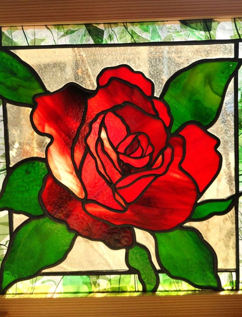 ご検討中 ステンドグラスパネル 「紅い薔薇」ハンドメイド