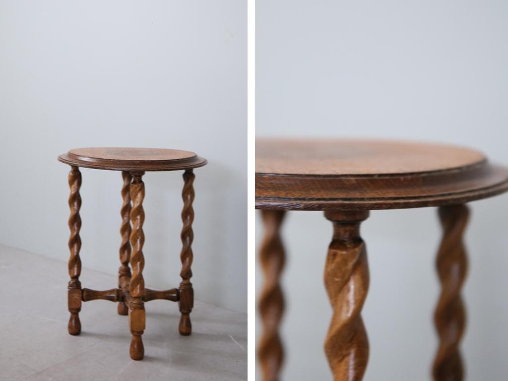 英国アンティーク木製ワインテーブル/サイドテーブル/丸机/飾り棚(90-99)