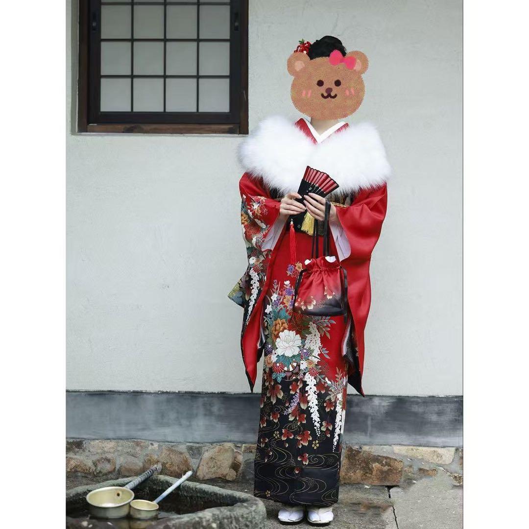 4️⃣着物 豪華 振袖 袋帯 作り帯 巾着バッグ 3点セット