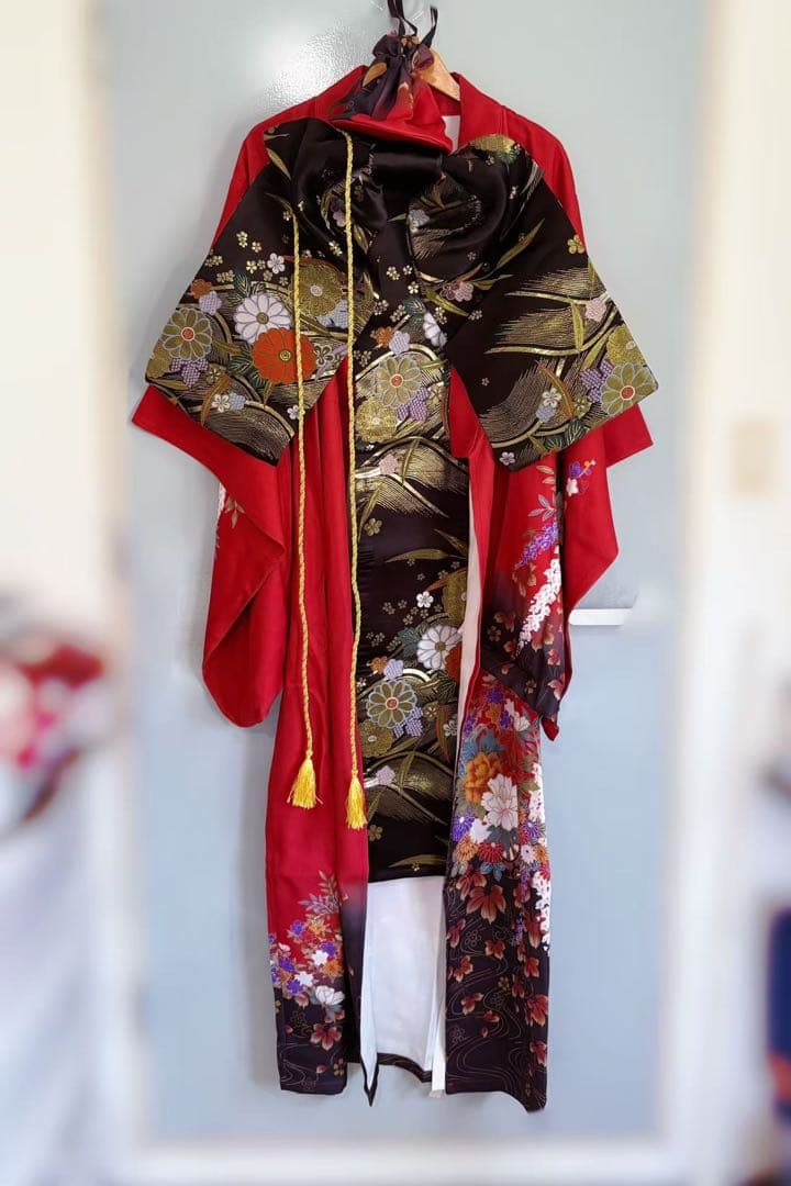 4️⃣着物 豪華 振袖 袋帯 作り帯 巾着バッグ 3点セット