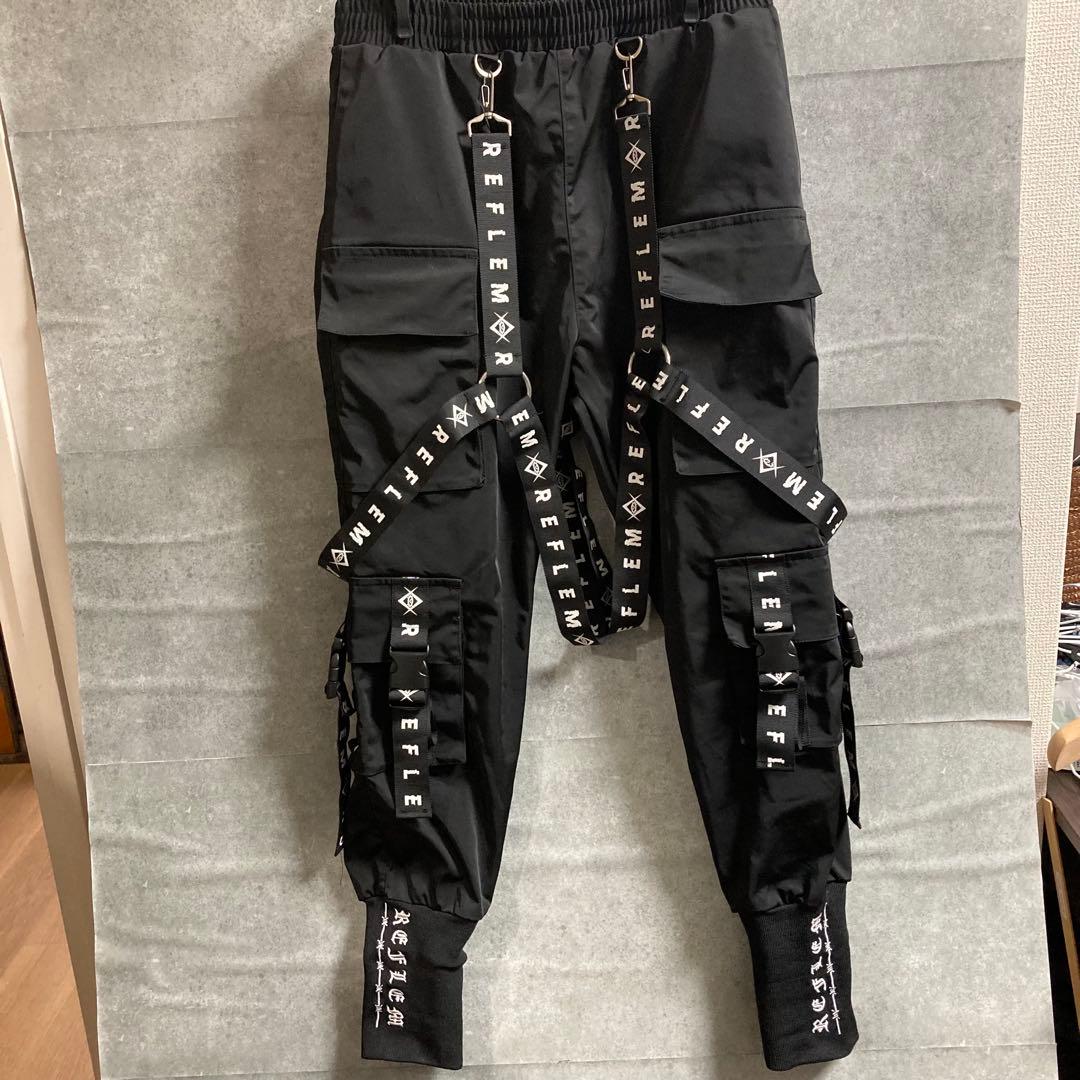 『REFLEM/レフレム』ハーネスロゴベルトカーゴパンツ　黒　ボンテージパンツ